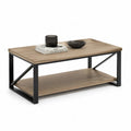 Tavolino da caffe rettangolare 100 x 60 x 45 cm in MDF effetto rovere e acciaio nero con ripiano inferiore