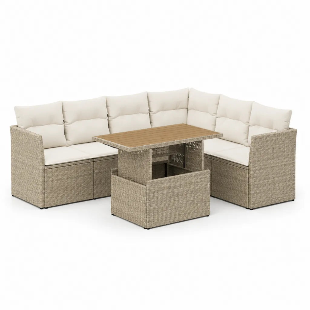Set divani da giardino angolare 6 posti con tavolo elevabile 250 x 250 cm in rattan PE beige