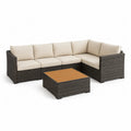 Salotto da giardino angolare 5 posti con tavolino in rattan PE marrone e cuscini beige 245 x 245 cm