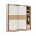Armadio guardaroba con 2 ante scorrevoli e ripiani in truciolare nobilitato rovere naturale e bianco 200 x 60 x 200 cm