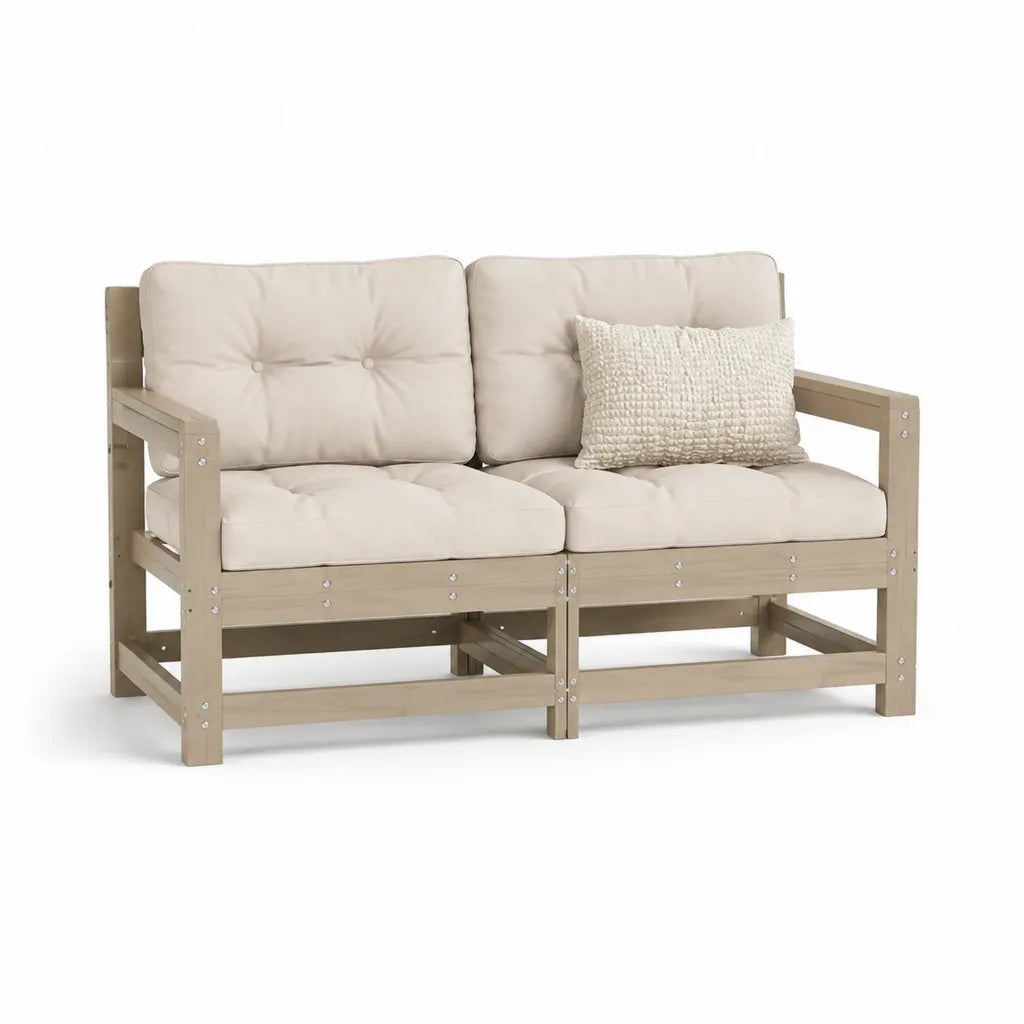 Divano da giardino 2 posti in legno massello beige con cuscini 120 x 65 x 70 cm