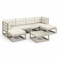 Set divano da giardino angolare 5 pezzi in legno massello di acacia grigio con cuscini crema 280 x 210 cm