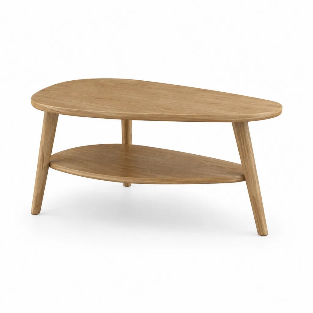Tavolino da caffe ovale in legno massello di rovere naturale con ripiano 110 x 60 x 45 cm