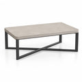 Tavolino da caffe rettangolare 100 x 60 x 45 cm con piano in pietra sinterizzata grigio chiaro e struttura in acciaio nero