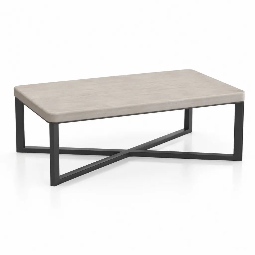Tavolino da caffe rettangolare 100 x 60 x 45 cm con piano in pietra sinterizzata grigio chiaro e struttura in acciaio nero