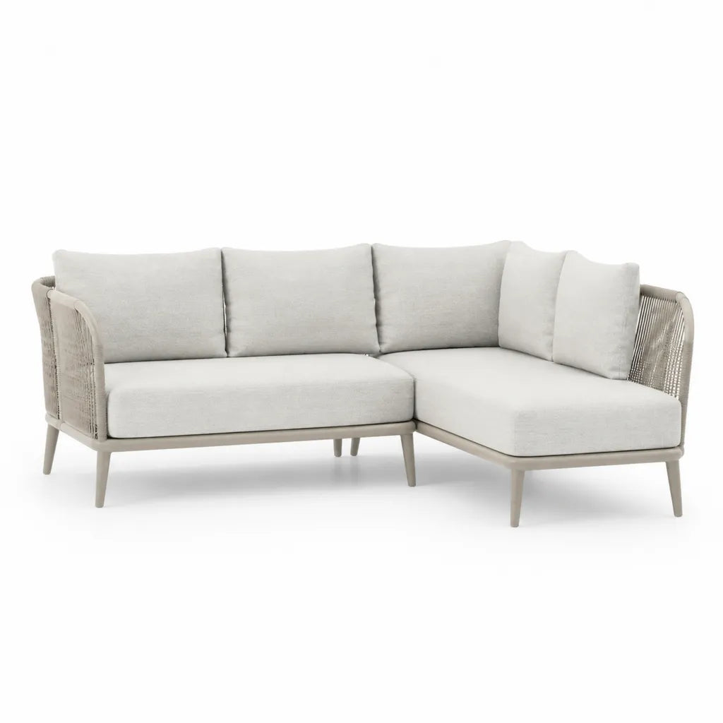 Divano da giardino angolare 2 pezzi in alluminio e corda PP beige 220 x 160 x 78 cm