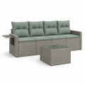 Set divano da giardino 4 posti con tavolino in polyrattan grigio e cuscini verde salvia 280 x 70 x 60 cm